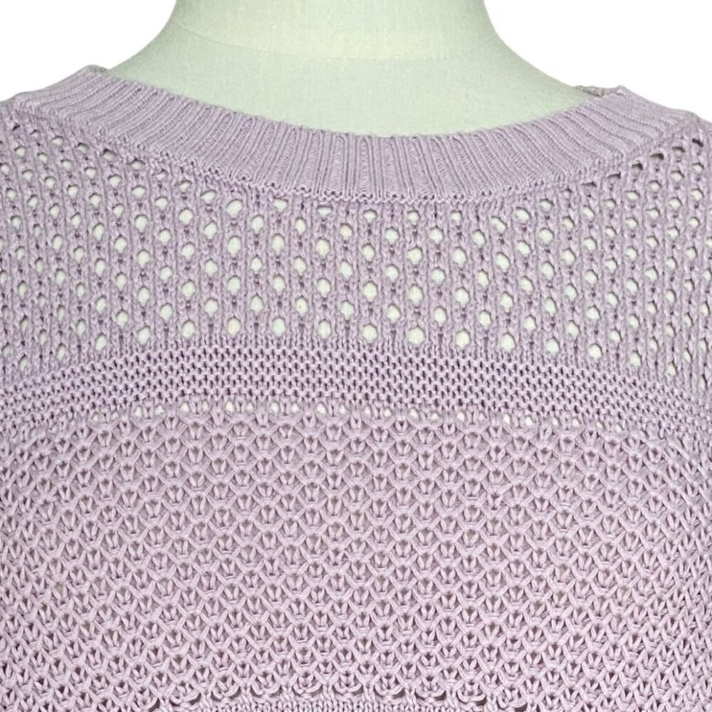Prana Onward Open Knit Pointelle Sweater Lavender Purple Crochet Organic Cotton - Picture 3 of 14